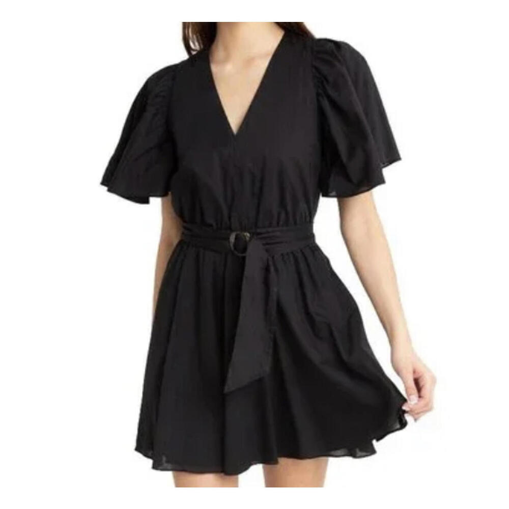 BLACK HALO black Keene belted cotton mini dress